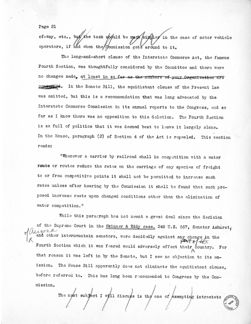 Draft of Speech of Senator Harry S. Truman Delivered at Chicago, Illinois to the American Trucking Association