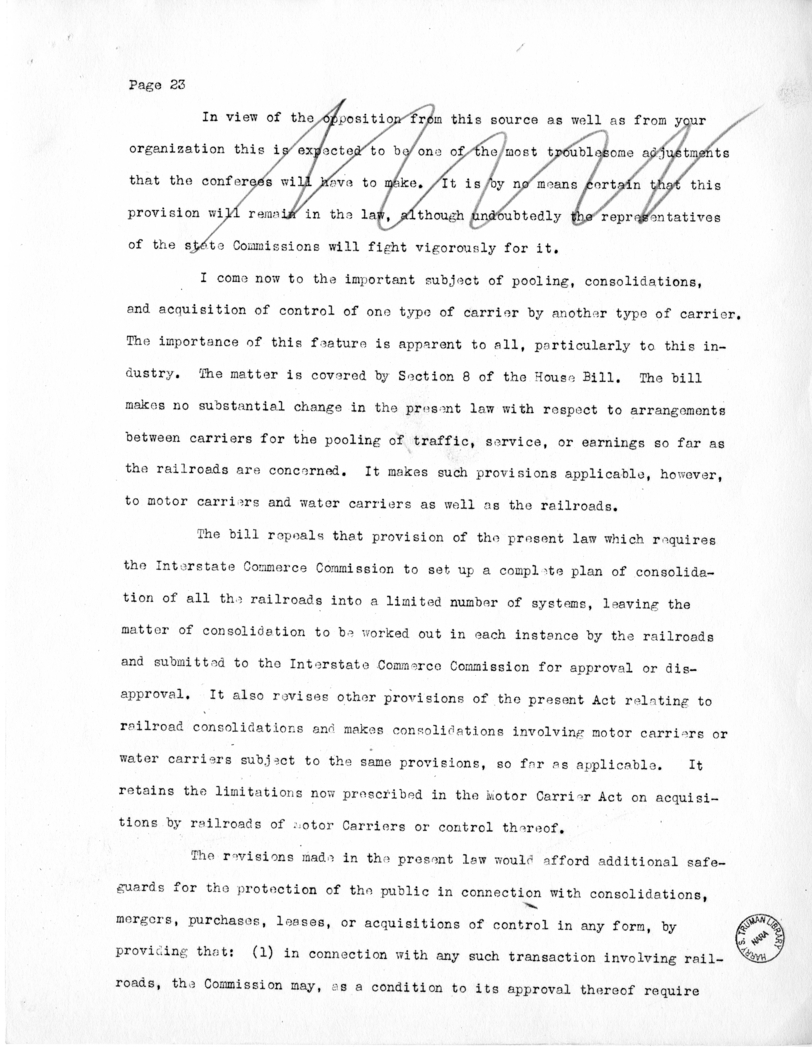 Draft of Speech of Senator Harry S. Truman Delivered at Chicago, Illinois to the American Trucking Association