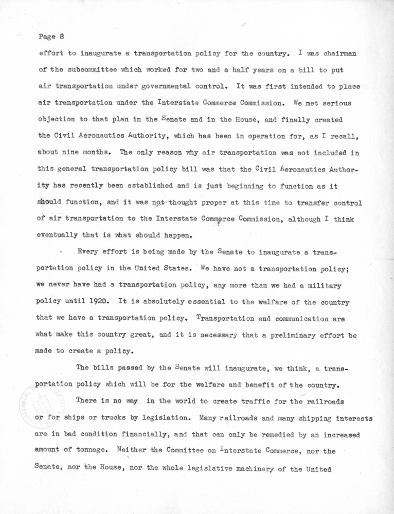 Draft Speech of Senator Harry S. Truman at Chicago, Illinois to the American Trucking Association