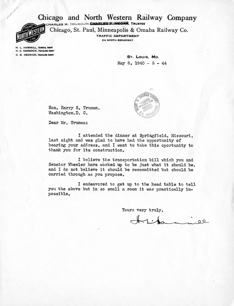 Correspondence Between Senator Harry S. Truman and H. L. Hammill