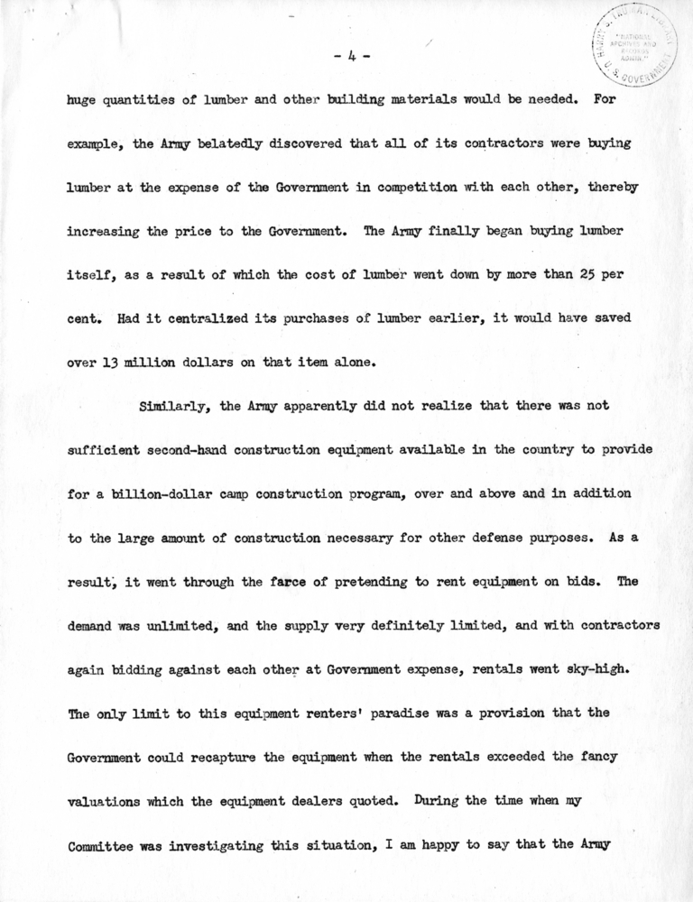 Speech of Senator Harry S. Truman in the U.S. Senate, Washington D.C.