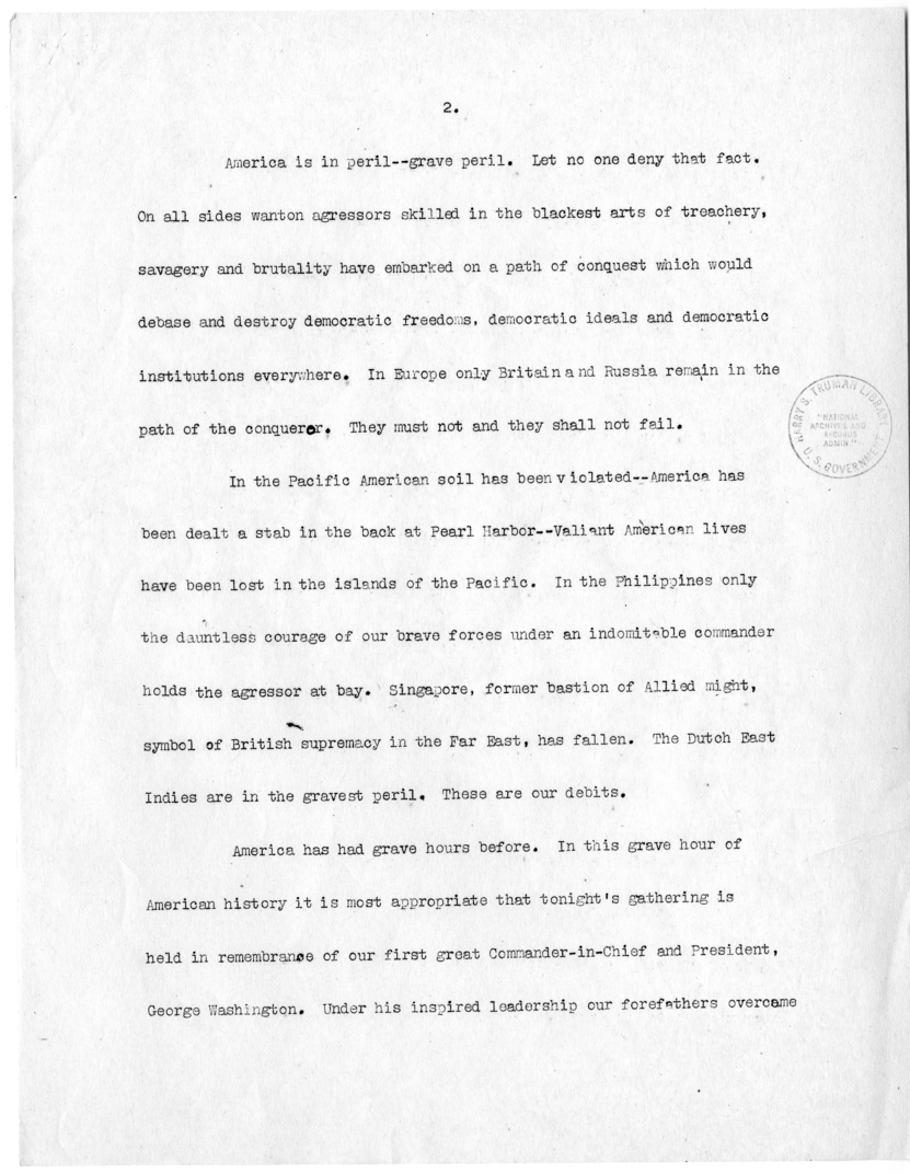 Draft Speech of Senator Harry S. Truman delivered at Philadelphia, Pennsylvania