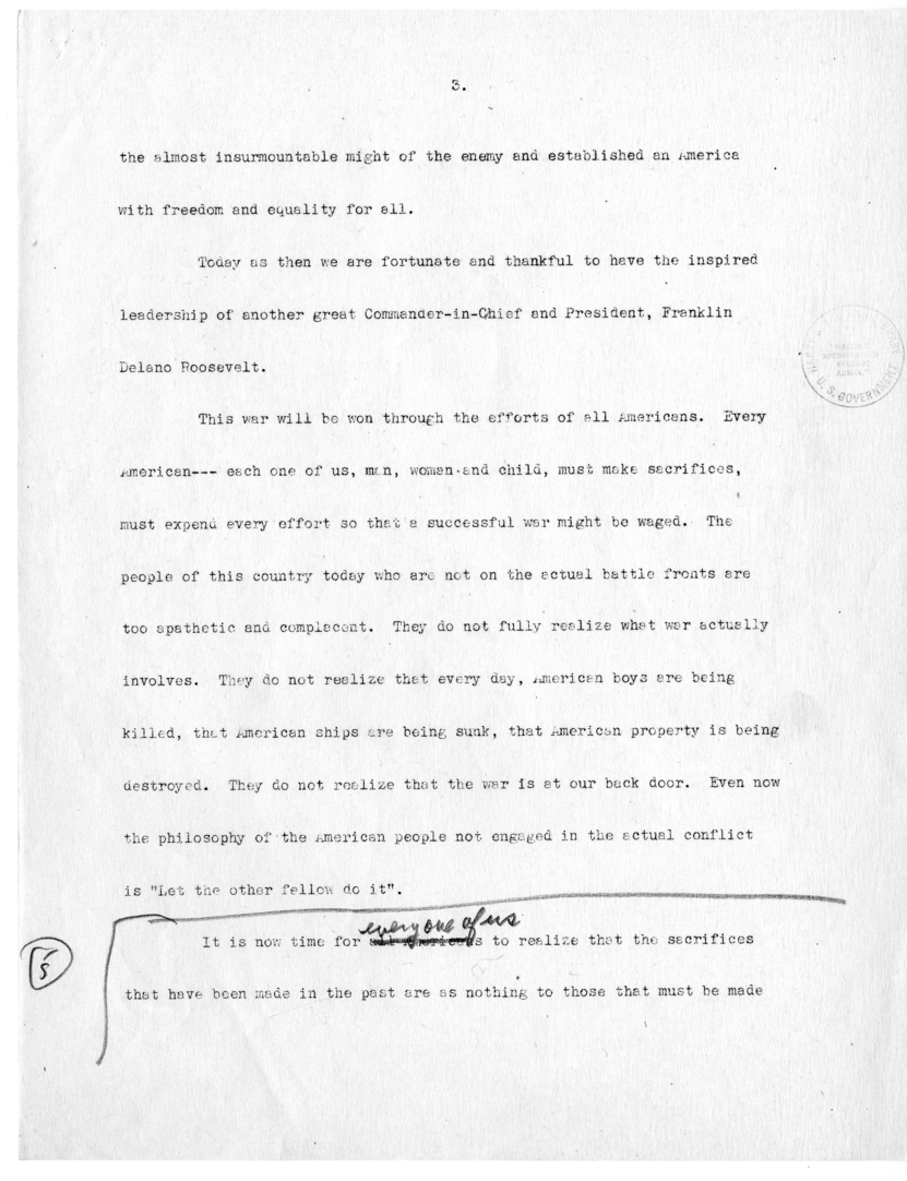 Draft Speech of Senator Harry S. Truman delivered at Philadelphia, Pennsylvania