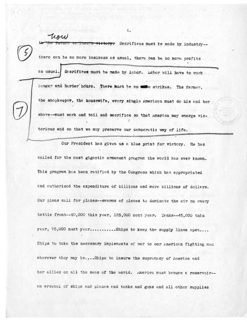 Draft Speech of Senator Harry S. Truman delivered at Philadelphia, Pennsylvania