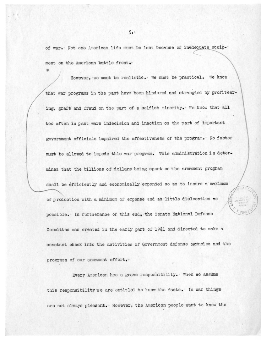 Draft Speech of Senator Harry S. Truman delivered at Philadelphia, Pennsylvania