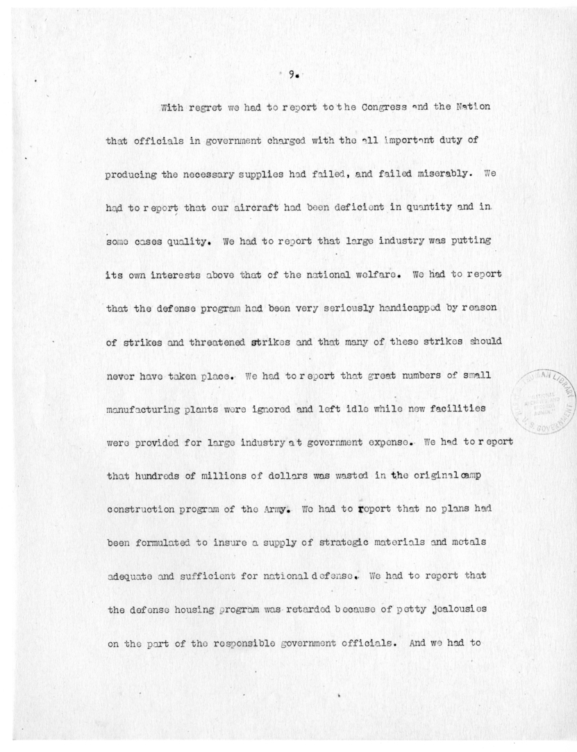 Draft Speech of Senator Harry S. Truman delivered at Philadelphia, Pennsylvania