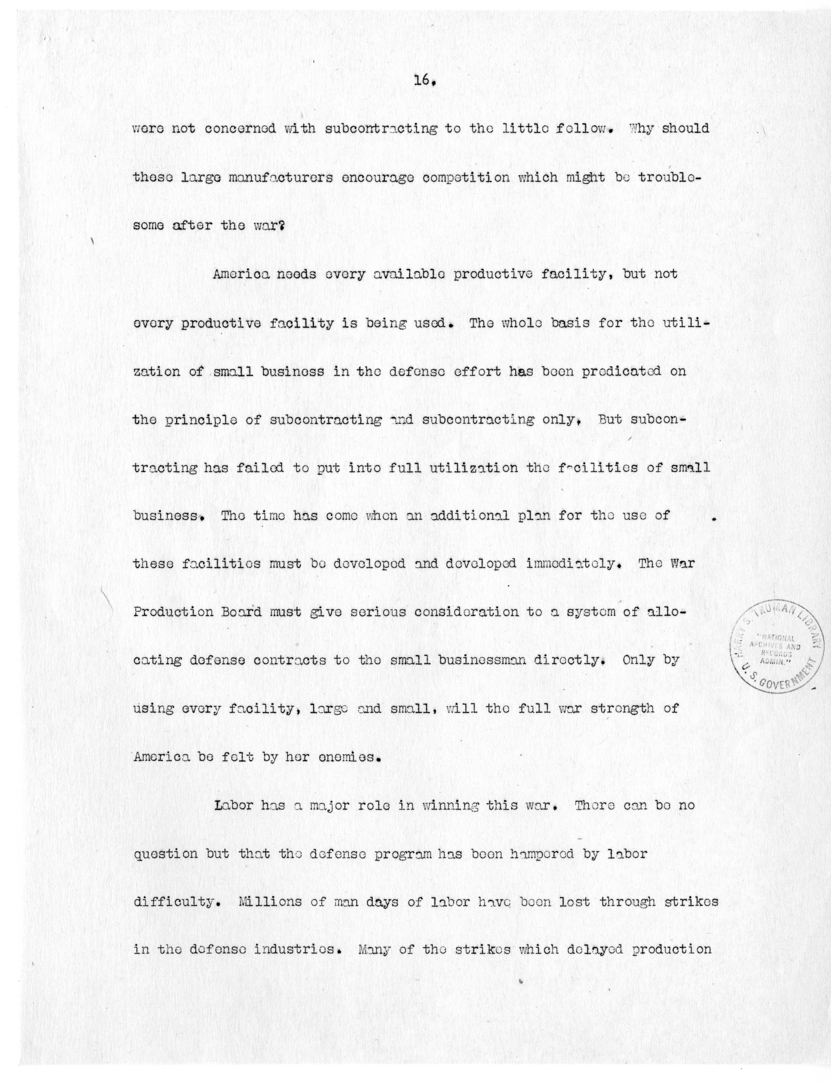 Draft Speech of Senator Harry S. Truman delivered at Philadelphia, Pennsylvania