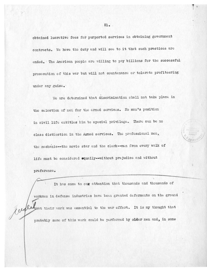 Draft Speech of Senator Harry S. Truman delivered at Philadelphia, Pennsylvania