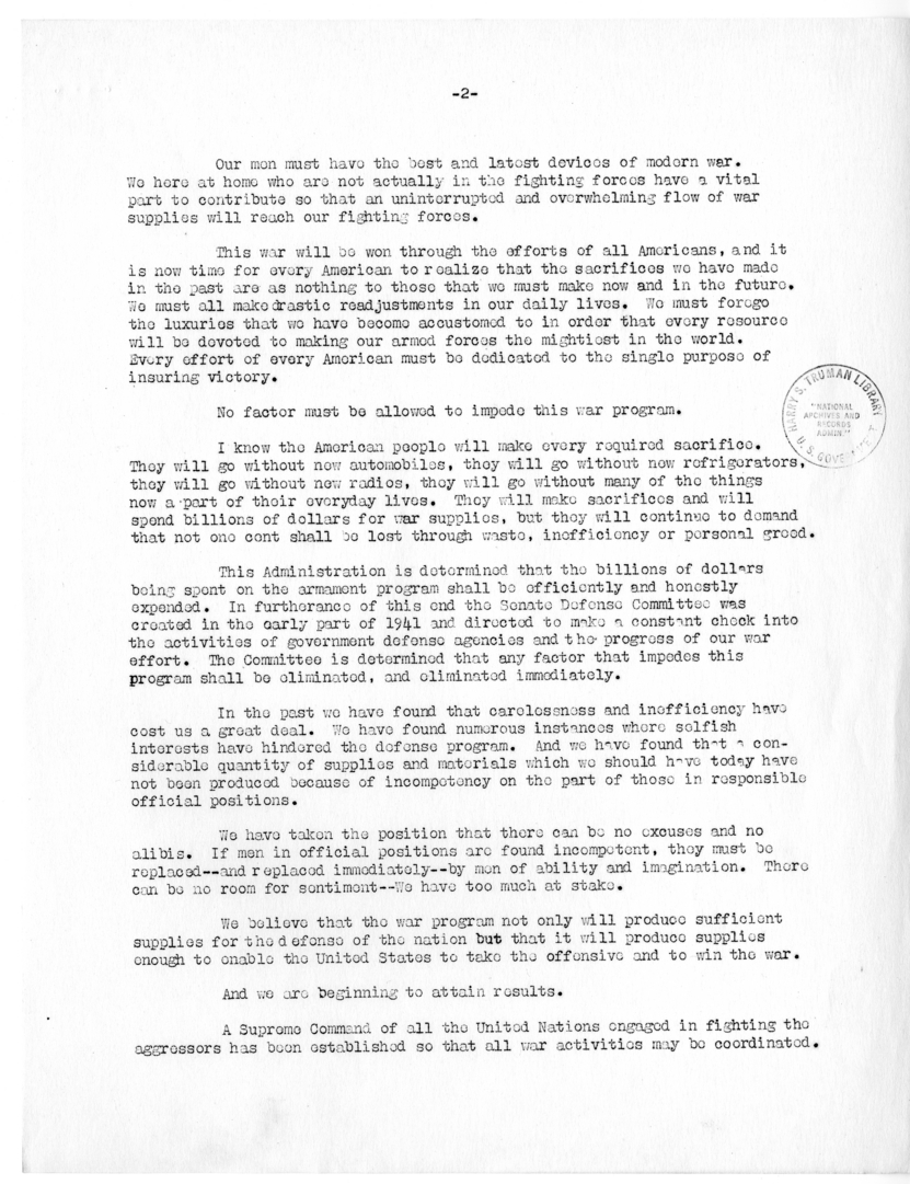 Speech of Senator Harry S. Truman at the University of North Carolina Political Union, Chapel Hill, North Carolina