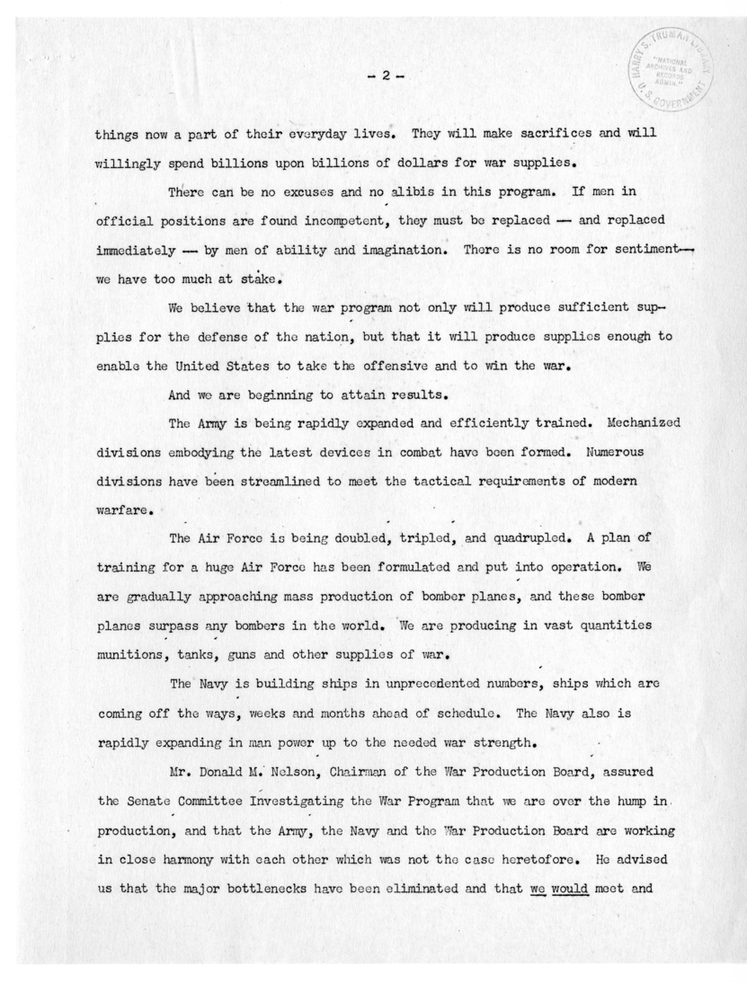 Speech of Senator Harry S. Truman in St. Louis, Missouri