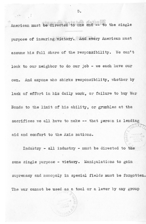 Speech of Senator Harry S. Truman to the Railraod Telegraphers Convention at Kansas City, Missouri
