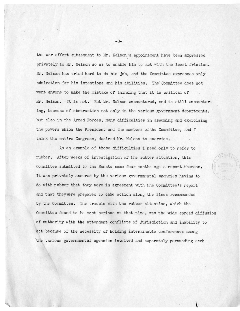 Speech of Senator Harry S. Truman in the United States Senate, Washington D.C.