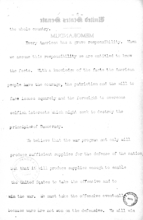 Speech of Senator Harry S. Truman at St. Louis, Missouri