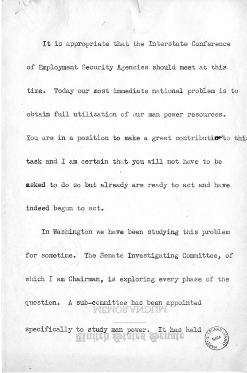 Campaign Speech of Senator Harry S. Truman