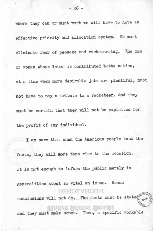 Campaign Speech of Senator Harry S. Truman