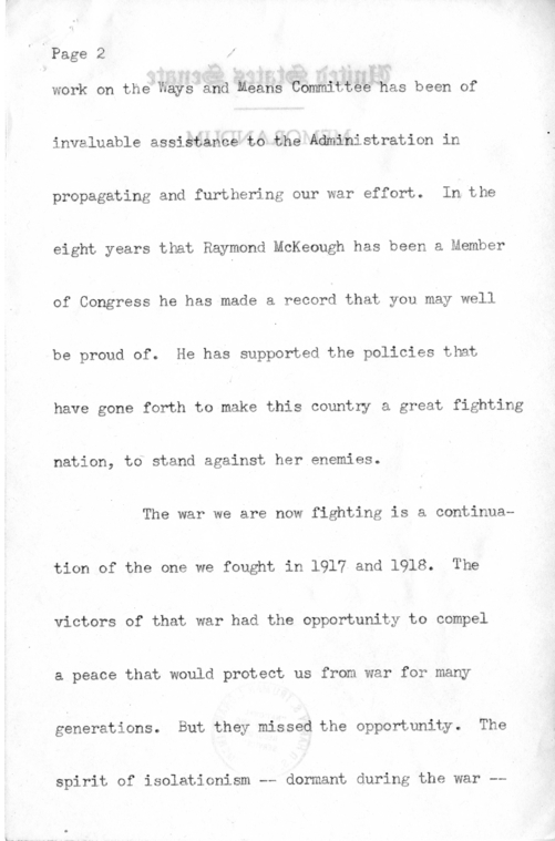 Speech of Senator Harry S. Truman in the 2nd Congressional District of Illinois