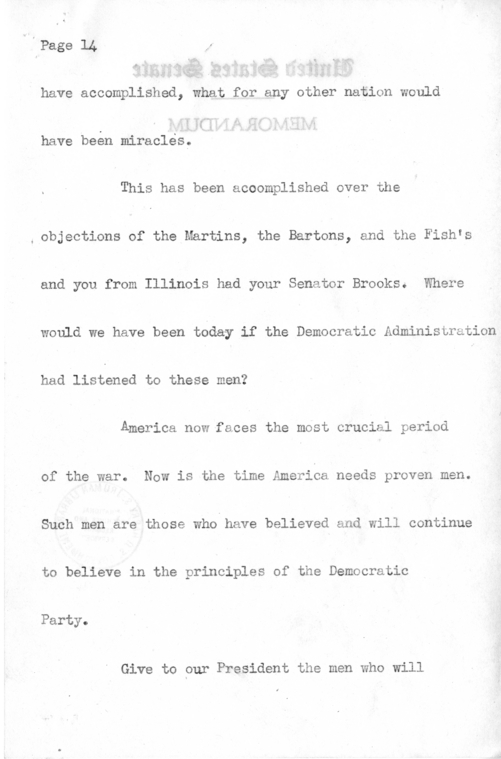 Speech of Senator Harry S. Truman in the 2nd Congressional District of Illinois