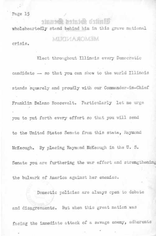 Speech of Senator Harry S. Truman in the 2nd Congressional District of Illinois