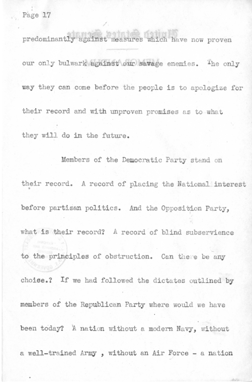 Speech of Senator Harry S. Truman in the 2nd Congressional District of Illinois