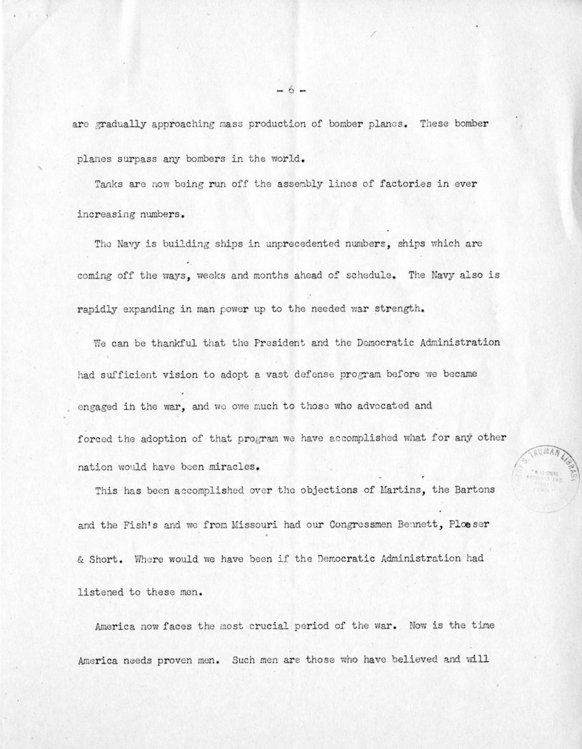 Speech of Senator Harry S. Truman at Caruthersville, Missouri