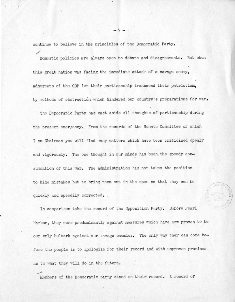 Speech of Senator Harry S. Truman at Caruthersville, Missouri