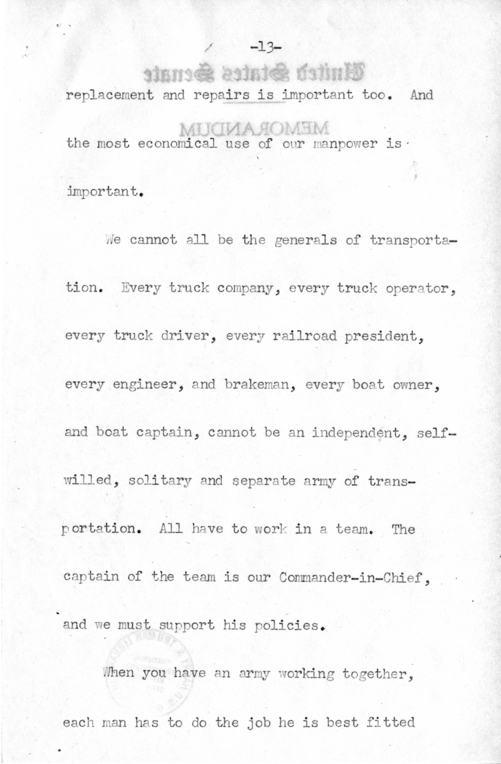 Speech of Senator Harry S. Truman Before the American Trucking Association at St. Louis, Missouri