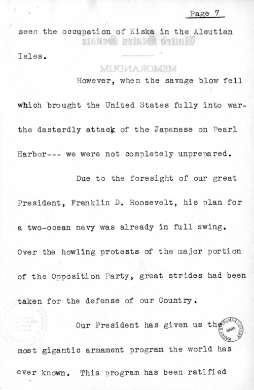 Speech of Senator Harry S. Truman at Jackson County, Missouri