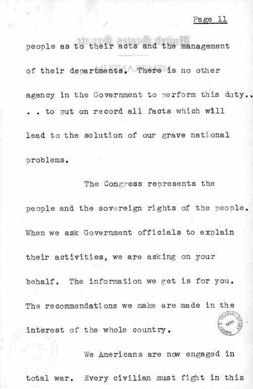 Speech of Senator Harry S. Truman at Jackson County, Missouri