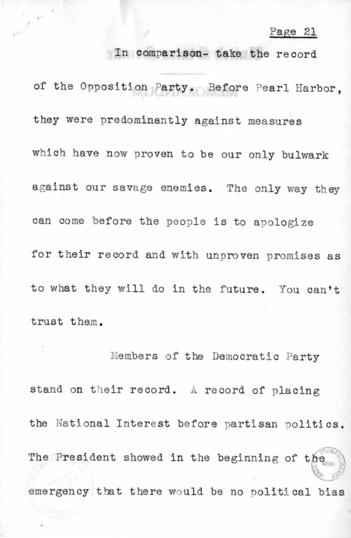 Speech of Senator Harry S. Truman at Jackson County, Missouri