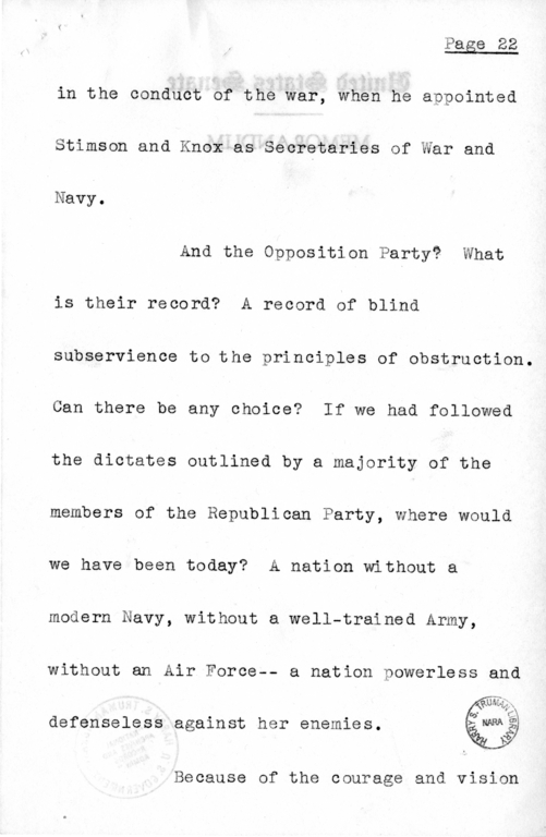 Speech of Senator Harry S. Truman at Jackson County, Missouri