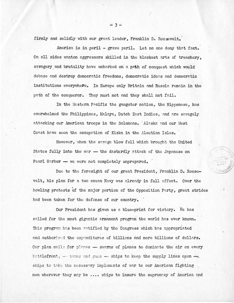 Speech of Senator Harry S. Truman at Jackson County, Missouri