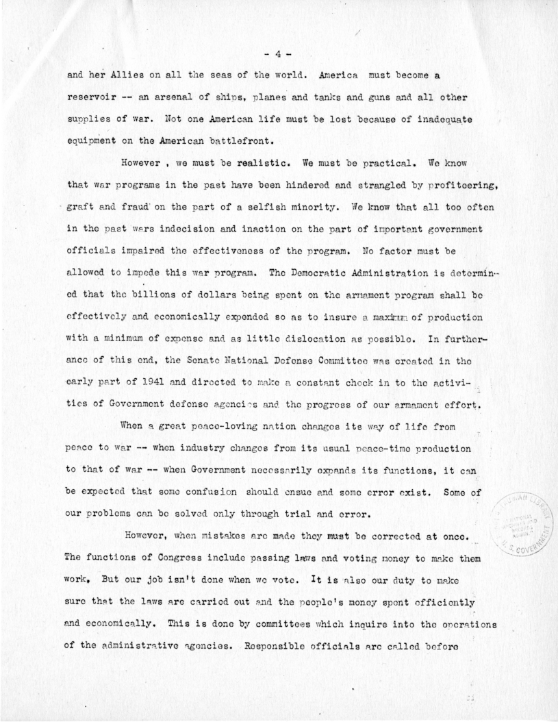 Speech of Senator Harry S. Truman at Jackson County, Missouri