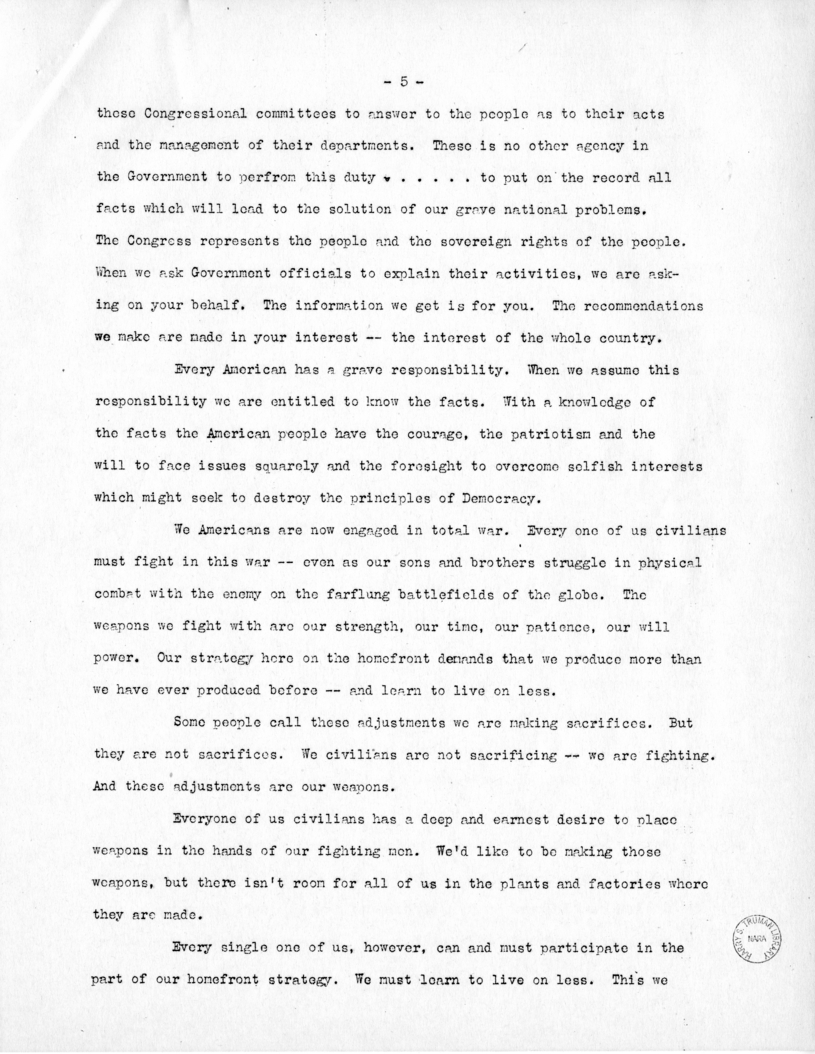 Speech of Senator Harry S. Truman at Jackson County, Missouri