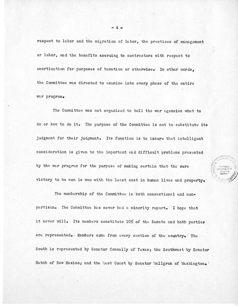 Speech of Senator Harry S. Truman Before the Annual Meeting of the Mississippi Valley Flood Control Association at New Orleans, Louisiana