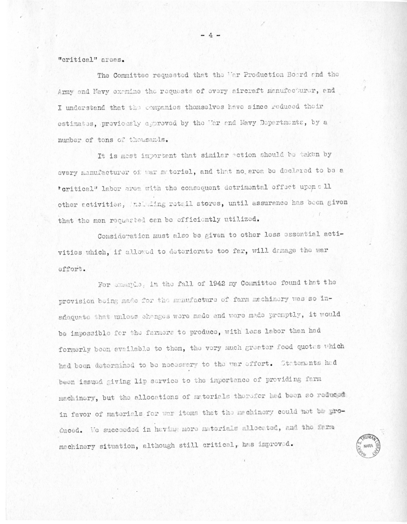 Speech of Senator Harry S. Truman at New York, New York