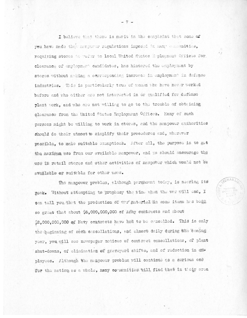 Speech of Senator Harry S. Truman at New York, New York