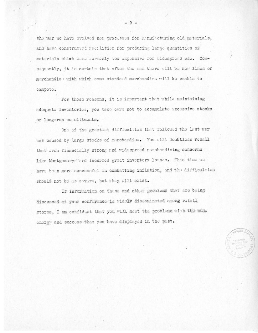 Speech of Senator Harry S. Truman at New York, New York