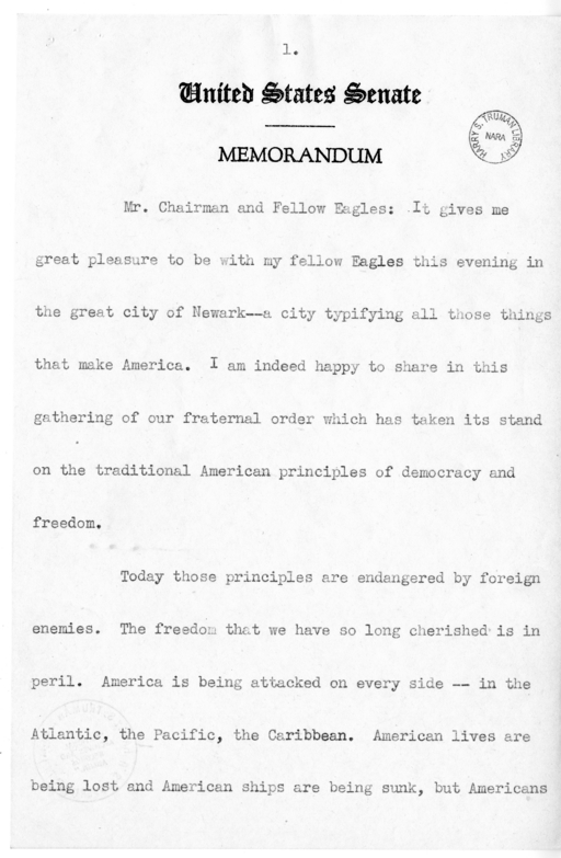 Speech of Senator Harry S. Truman at Newark, New Jersey