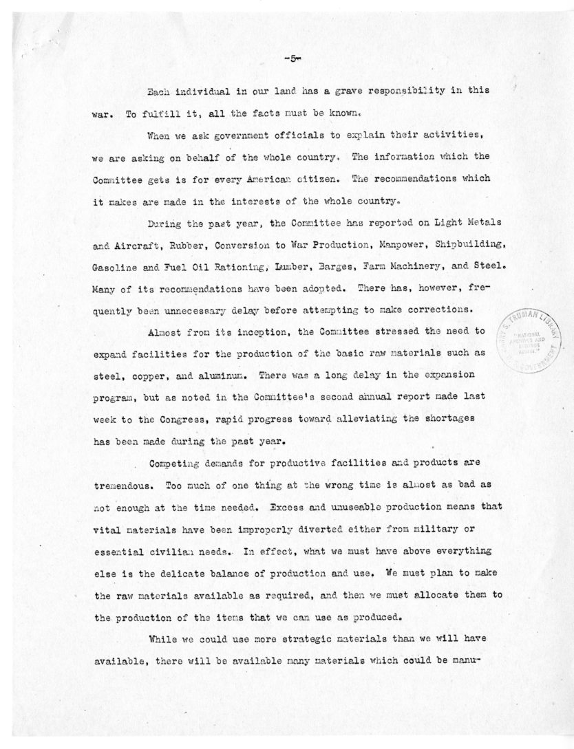 Speech of Senator Harry S. Truman Scranton, Pennsylvania