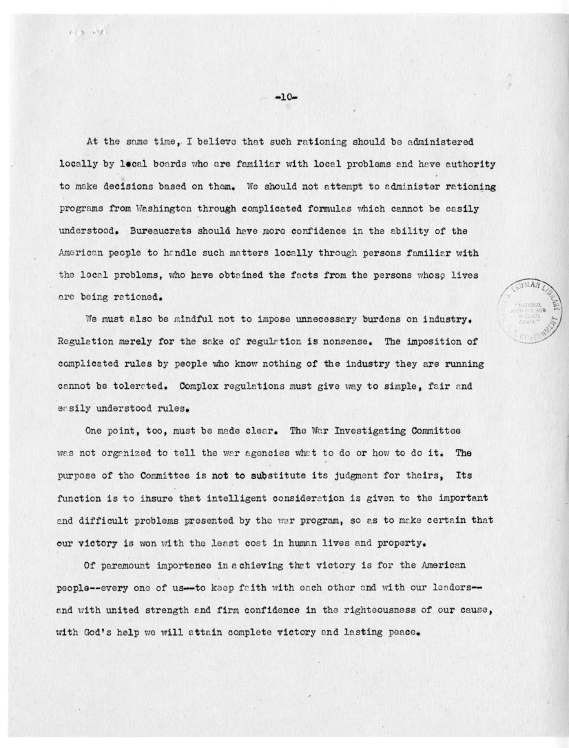 Speech of Senator Harry S. Truman in Cleveland, Ohio