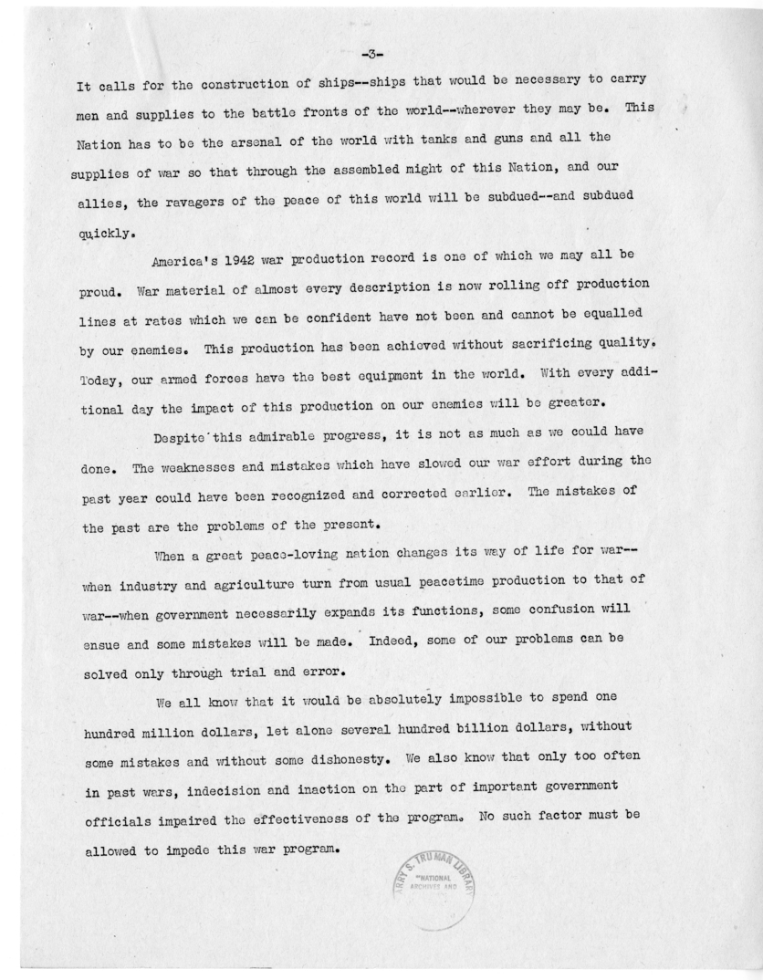 Draft Speech of Senator Harry S. Truman to the Chamber of Commerce, Cleveland, Ohio