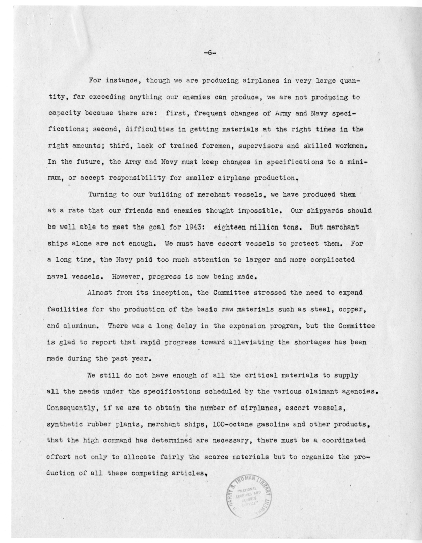 Draft Speech of Senator Harry S. Truman to the Chamber of Commerce, Cleveland, Ohio