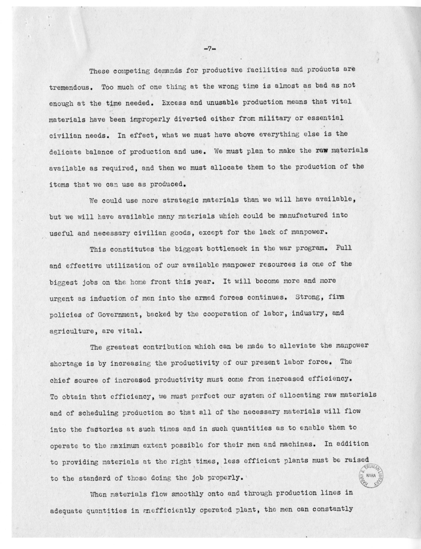 Draft Speech of Senator Harry S. Truman to the Chamber of Commerce, Cleveland, Ohio