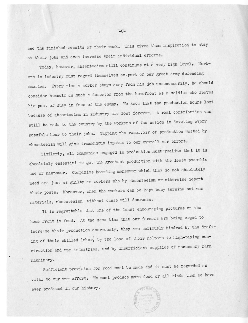 Draft Speech of Senator Harry S. Truman to the Chamber of Commerce, Cleveland, Ohio