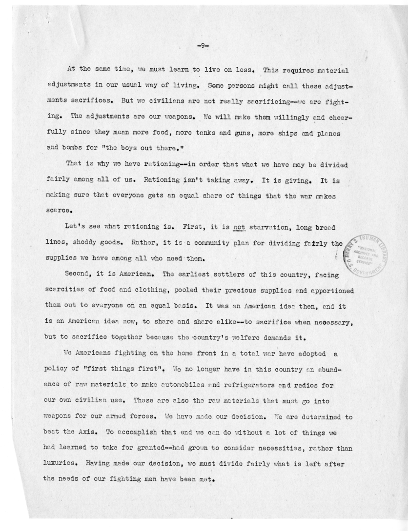 Draft Speech of Senator Harry S. Truman to the Chamber of Commerce, Cleveland, Ohio