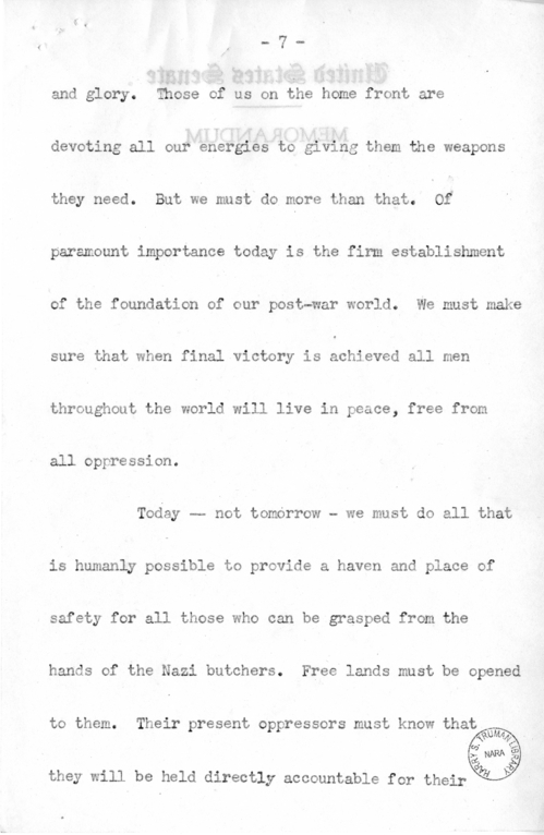 Speech of Senator Harry S. Truman at Chicago, Illinois