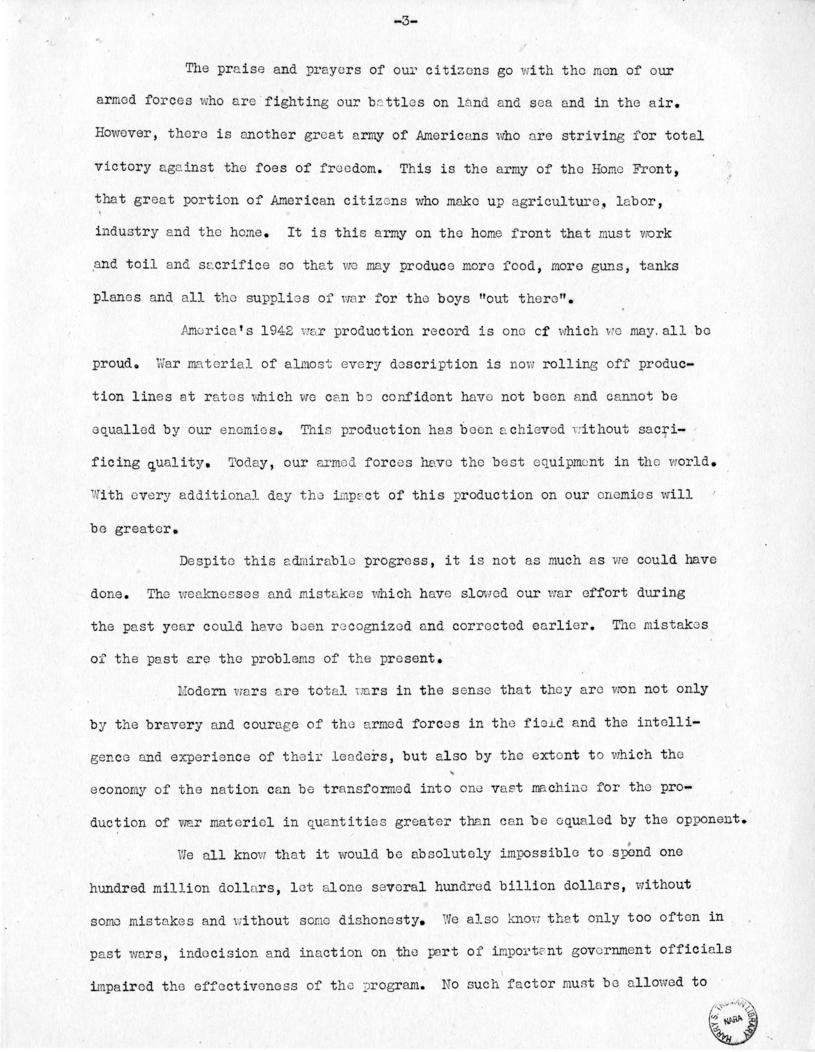 Speech of Senator Harry S. Truman Before the Meeting of the Executives' Club of Chicago at Chicago, Illinois