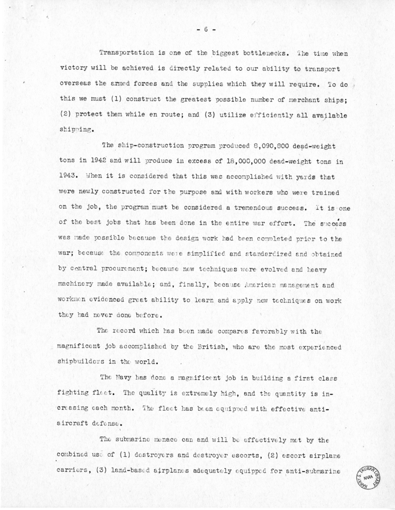 Speech of Senator Harry S. Truman Before the Meeting of the Executives' Club of Chicago at Chicago, Illinois