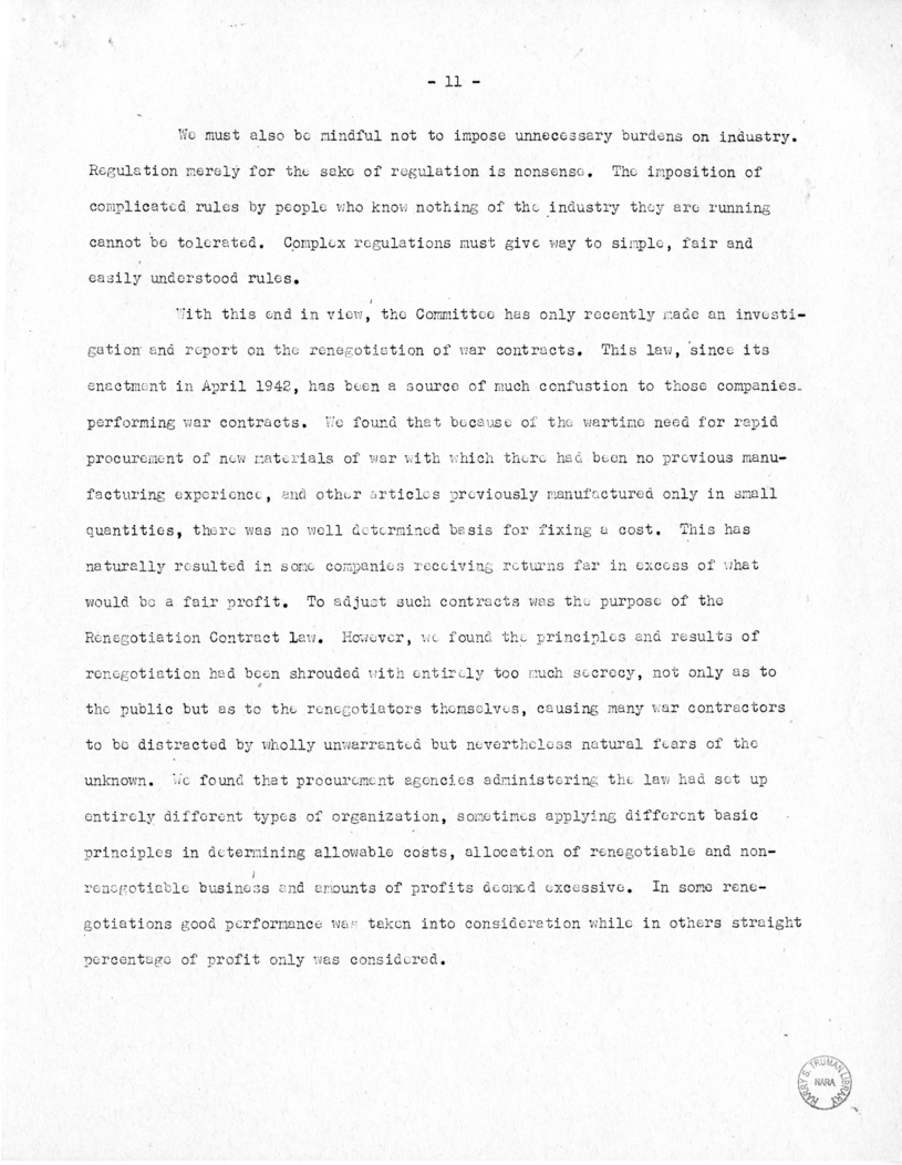 Speech of Senator Harry S. Truman Before the Meeting of the Executives' Club of Chicago at Chicago, Illinois