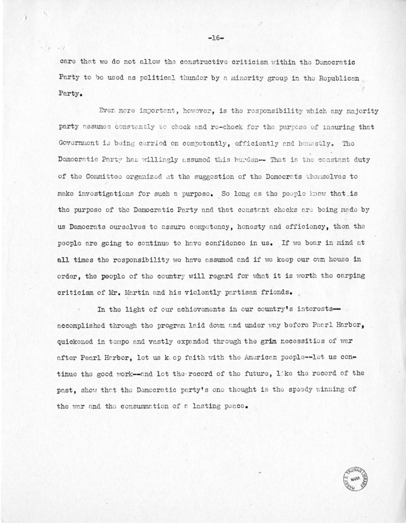 Speech of Senator Harry S. Truman at Oklahoma City, Oklahoma